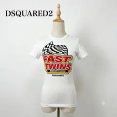 ディースクエアード FAST TWINSロゴ 切りっぱなし半袖Tシャツ XS白,のサムネイル