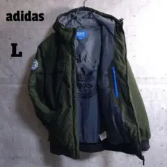 アディダス★トレフォイル 刺繍ワッペン フード付き 中綿 ナイロンジャケット L