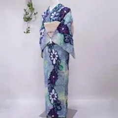 有松鳴海絞り 浴衣 有松絞り 藍染 菱 花模様 着物 043b p - メルカリ