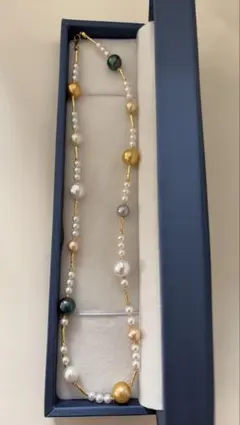 【18K】南洋金珠 白蝶真珠 真多麻 アコヤ 淡水パール ステーションネックレス