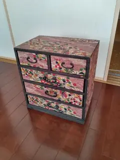 花柄木製小物収納 4引き出し