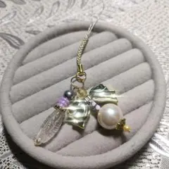 パールリボンデザイン携帯ストラップ