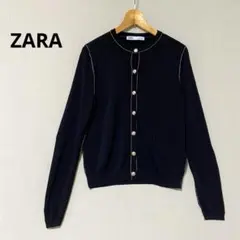 ZARA ザラ　コントラストパイピングプレーンニットジャケット　カーディガン