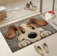 犬の顔デザイン バスマット 約50cm x 80cmのサムネイル