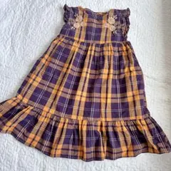 ラポシェビスキュイ ノースリーブ ワンピース 花刺繍 チェック柄 130