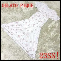 ◆23SS◆美品◆【ジェラートピケ】さくら柄 カップイン 半袖ワンピース 白F
