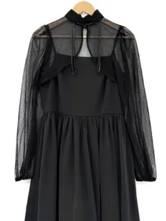 オケージョン ブラック 黒 ロングワンピース シースルーボレロセット お呼ばれ
