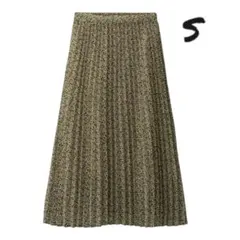 GU プリーツミディスカート 花柄 モノトーン