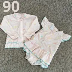 キッズ水着 90 女の子 ラッシュガード セット アイス柄 ピンク