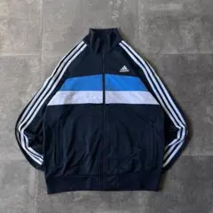 00s adidas トラックジャケット 刺繍ロゴ 紺 L A608 3本線
