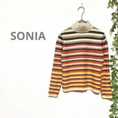 【SONIA オンワード樫山】ハイネック　ニット　ボーダー　ピンク　オレンジ　毛