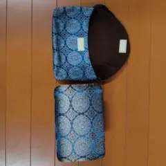 和風 座椅子 2個セット ブルー系 唐草模様