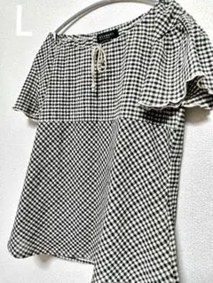 タートルダブ 【Ｌ】 チェック柄 シャツ カットソー 白 黒 クロスプラス