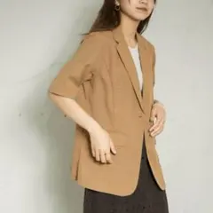 【美品】KBF リネンライクハーフスリーブ　ジャケット　ブラウンのサムネイル