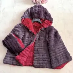 近年人気★希少色 リバーシブル ファーコート クロップド フード付き 毛皮 軽量