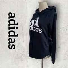 adidas フード付きパーカー ビッグロゴパーカー プルオーバー (L) 紺色のサムネイル