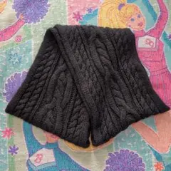 ケーブル編み　ニット　ざっくり　スヌード　ネックウォーマー　黒　ブラック　防寒