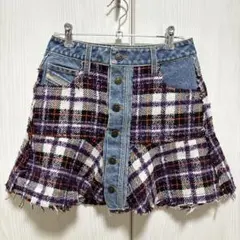 DIESEL ディーゼル ヴィンテージ加工 キルティング デニムミニスカート DIESEL ディーゼル ヴィンテージ加工 キルティング デニムミニスカート
