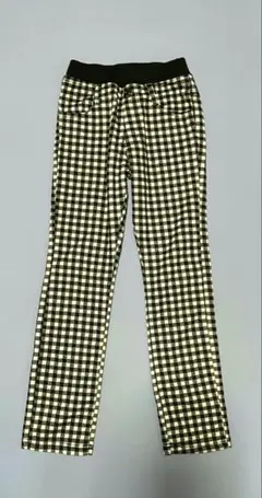 黒白チェック柄スリムフィットパンツ