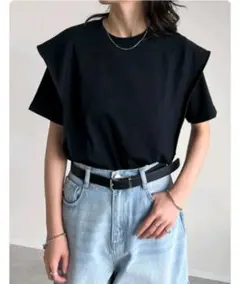 ◆新品未開封◆Re:EDIT 天竺ラッフルショルダーTシャツ ブラック【L】のサムネイル