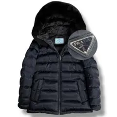 美品 PRADA プラダ ダウン 28G060 ロゴ プレート 42 ファー
