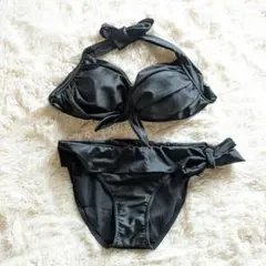 新品未使用 ビックリボン 黒 ブラック ビキニ水着 セパレート 大きな 