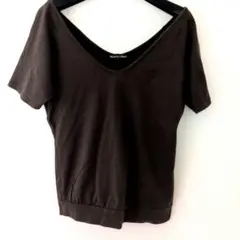 y2k オフショルダー Vネック 半袖Tシャツ レディース ブラウン Lのサムネイル