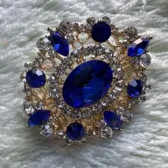 ビンテージ風 青色クリスタル 調ストーン装飾　ブローチ　パーティ　プレゼント