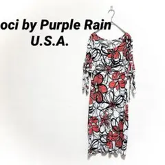 USA製 モシ パープルレイン 花柄 ジャージーワンピース 膝丈 袖リボン