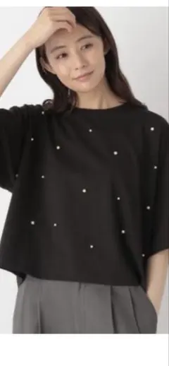 GLOBAL WORK パール付き半袖Tシャツ ブラックのサムネイル