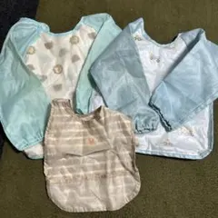 水色 動物柄 防水長袖エプロン 3点セット