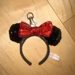 ミニーマウス風スパンコールカチューシャキーホルダー