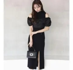 MERCURYDUO 異素材ドッキングナローニットワンピース