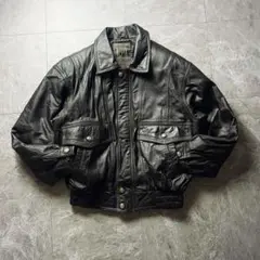 90s A-2 フライトレザージャケット 総柄 ブラック M カウレザー 短丈