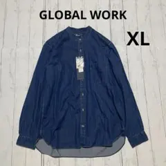 【未使用品】GLOBAL WORK デニムバンドカラーシャツ　ブルー
