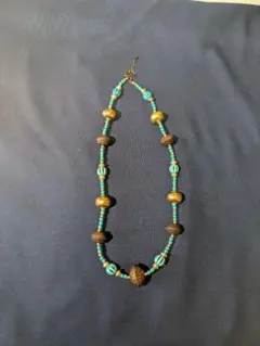 手作りビーズネックレス 青と茶色