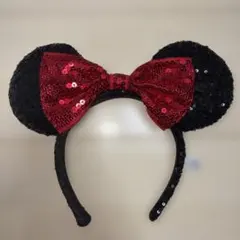 【人気】ディズニー ミニーカチューシャ 赤リボン スパンコール 定番