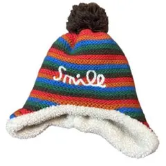 【美品】ぽんぽんニット帽　ベビー　キッズ　ヒッピー　カラフル　ボーダー柄