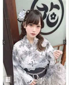 新品未使用　GRL 花柄チェック オーガンジー セパレート浴衣 帯 セットのサムネイル