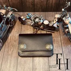 ミドルトラッカーウォレット　国産レザー　タンニンなめし　ブラック