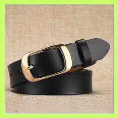 ベルト レディース 牛革レザー 金バックル カジュアル 黒 ゴルフ スーツ