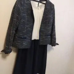 ネイビー系ツイード セレモニースーツ　13号　ワンピ15号