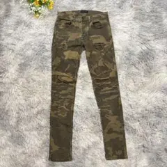 ZMDC　ザラマン　迷彩ダメージデニム　【S】　カーキ　スキニー　ワークパンツ
