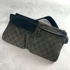 美品/希少色 グッチ GG キャンバス ボディバッグ レザー ブラック 総柄