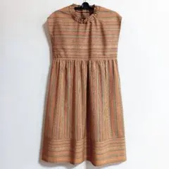 着物リメイク　紬　ギャザーワンピース　ハンドメイド