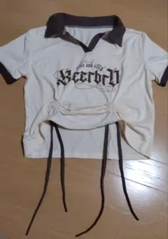 アイボリー ブラウン ロゴプリント Tシャツ