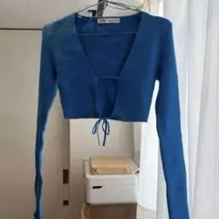 ZARA 青 クロップドニット Sサイズ