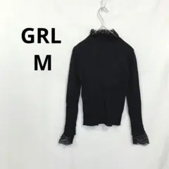 グレイル▶リブニット 黒 レース ハイネック M