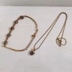 ヴィンテージ　オパール風ゴールドトーン ネックレス＆ブレスレットまとめ売り