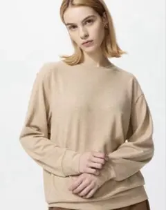 ソフトニットフリースクルーネックT ベージュ　Lサイズ